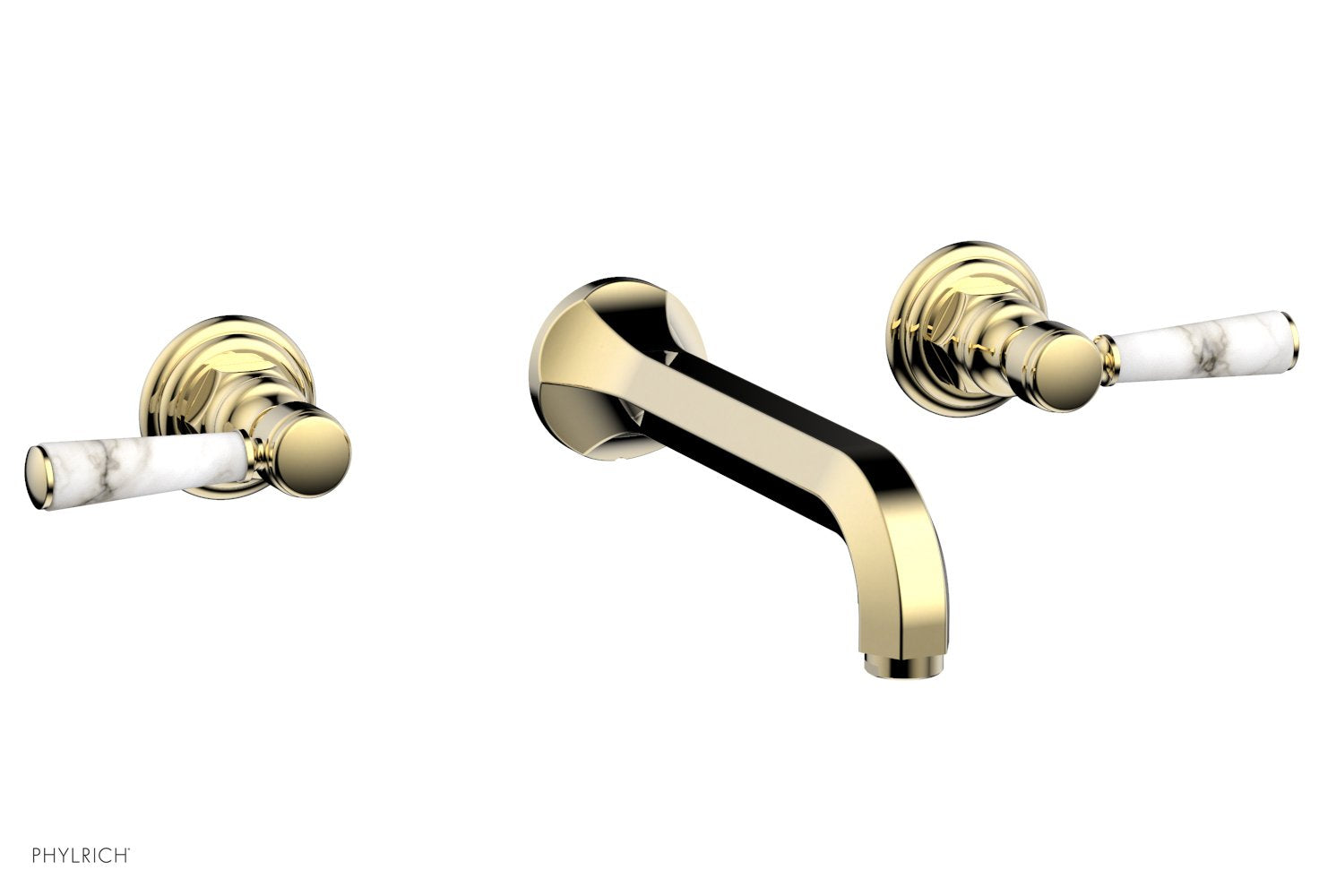 HEX TRADITIONAL Wall Mount Tub Faucet Set with White Marble Lever Handles - 500 58 - Perfect for Bathroom Renovation & Luxury Spa Experience
