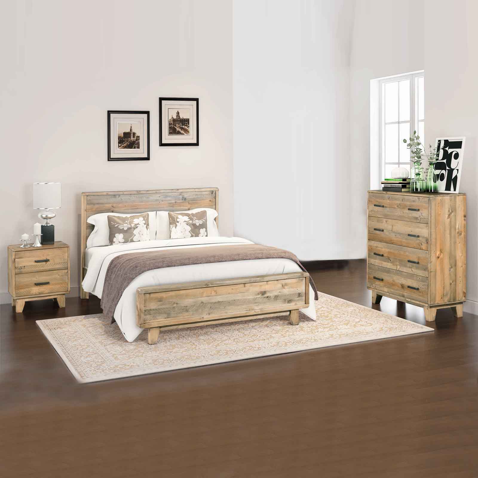 4-Piece Woodland Queen Bedroom Furniture Set in Light Brown - Perfect for Master Bedroom Decor & Cozy Cabin Retreats