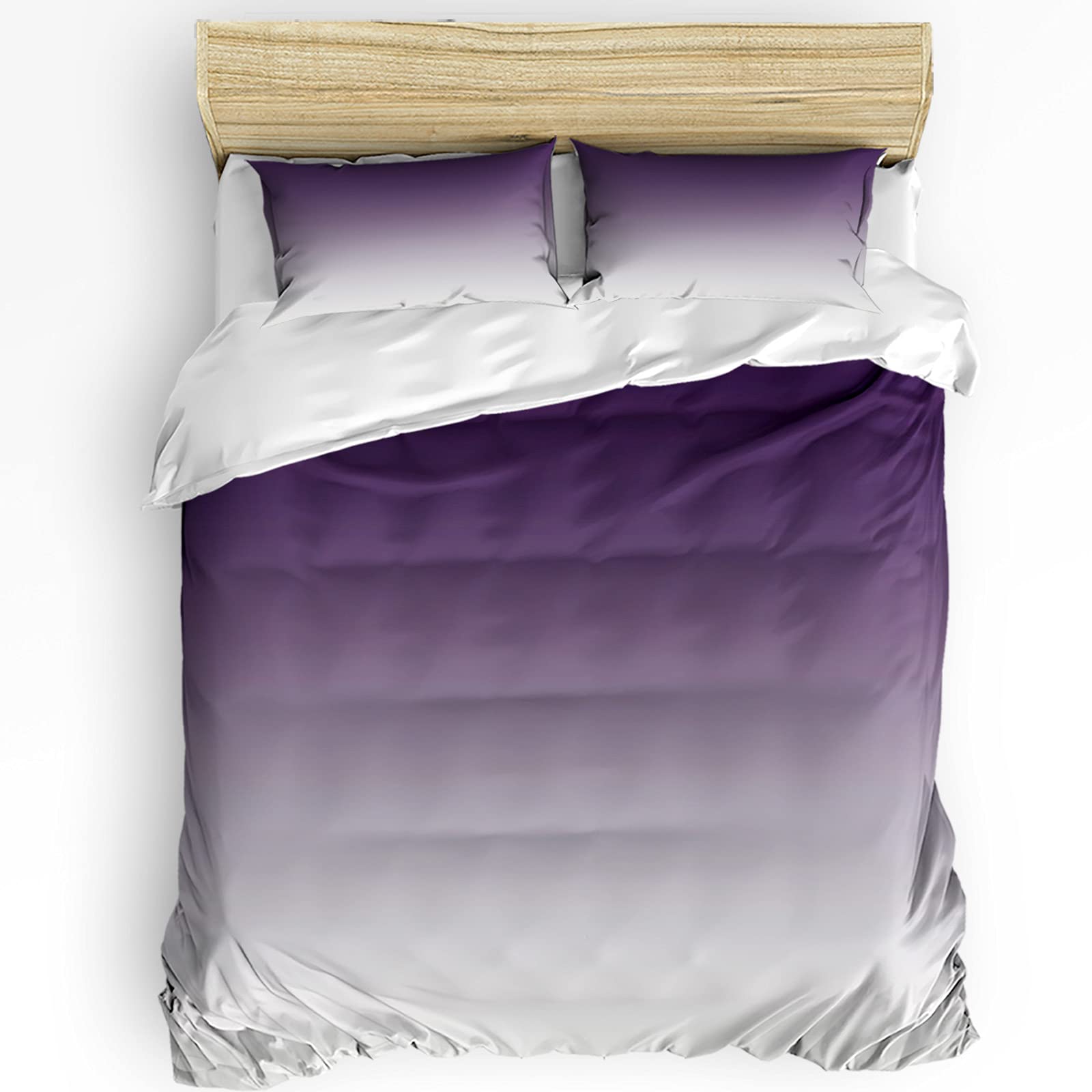 Full Size Ombre Purple Duvet Cover Set - 3 Piece Bedding with 2 Pillow Shams | Lightweight Soft Comforter Cover in Lavender Gray | Perfect for Master Bedroom, Guest Room & Dorm Decor