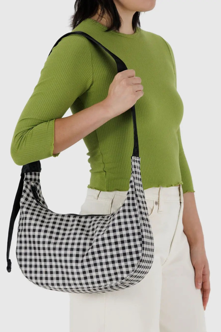 Medium Crescent Bag | Black & White Gingham Crossbody Purse for Women - Stylish Shoulder Bag for Everyday Use, Travel & Date Night