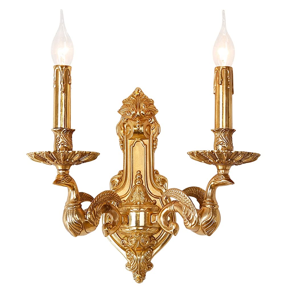 Double Head Wall Lamp - Vintage Copper Candlestick Sconce, European Style Retro Bedside Lighting for Indoor Wall Decoration | Perfect for Bedroom, Living Room & Hallway Ambiance