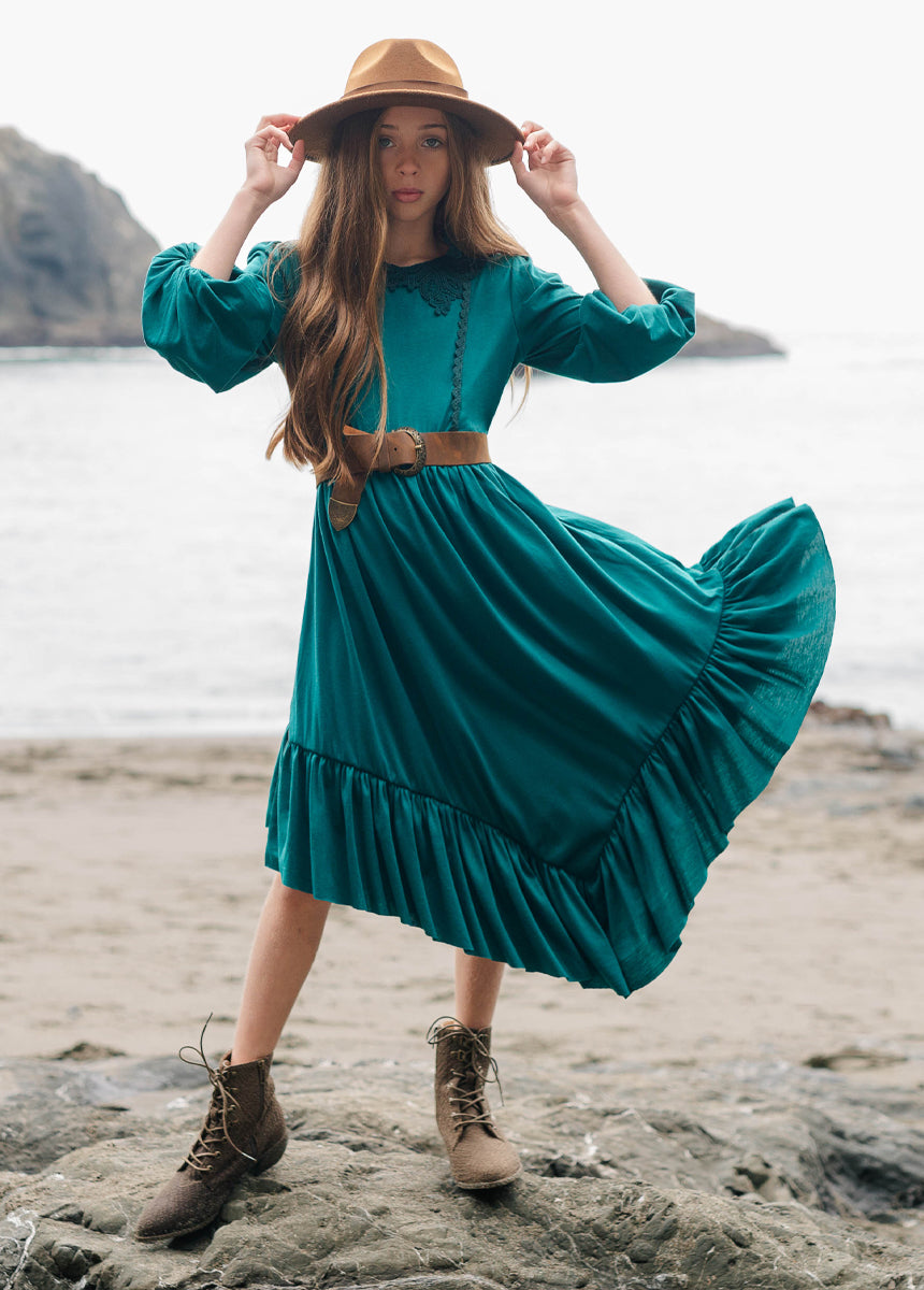 Tatum Teal Dress for Women - Elegant Flowy Midi Dress for Casual Wear, Office, and Special Occasions