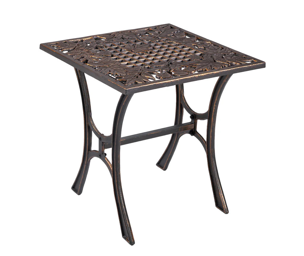 Outdoor Flora End Table - Small Side Table for Patio, Garden, Balcony - Rustic Wooden Accent Table for Living Room, Porch, or Deck Decor