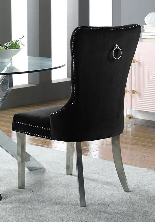 Luxury Black Velvet Dining Chairs with Stainless Steel Legs & Chrome Knocker - Set of 2 for Modern Home, Restaurant, or Wedding Decor