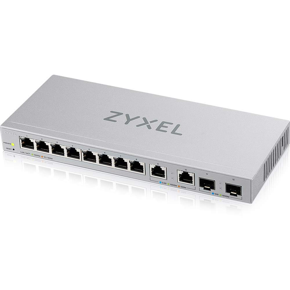 Zyxel XGS1210-12 12-Port Multi-Gigabit Ethernet Switch with 2x 2.5G & 2x 10G SFP+ Ports - Web-Managed Network Switch for Home Office, Gaming & Small Business - Desktop or Wall Mountable