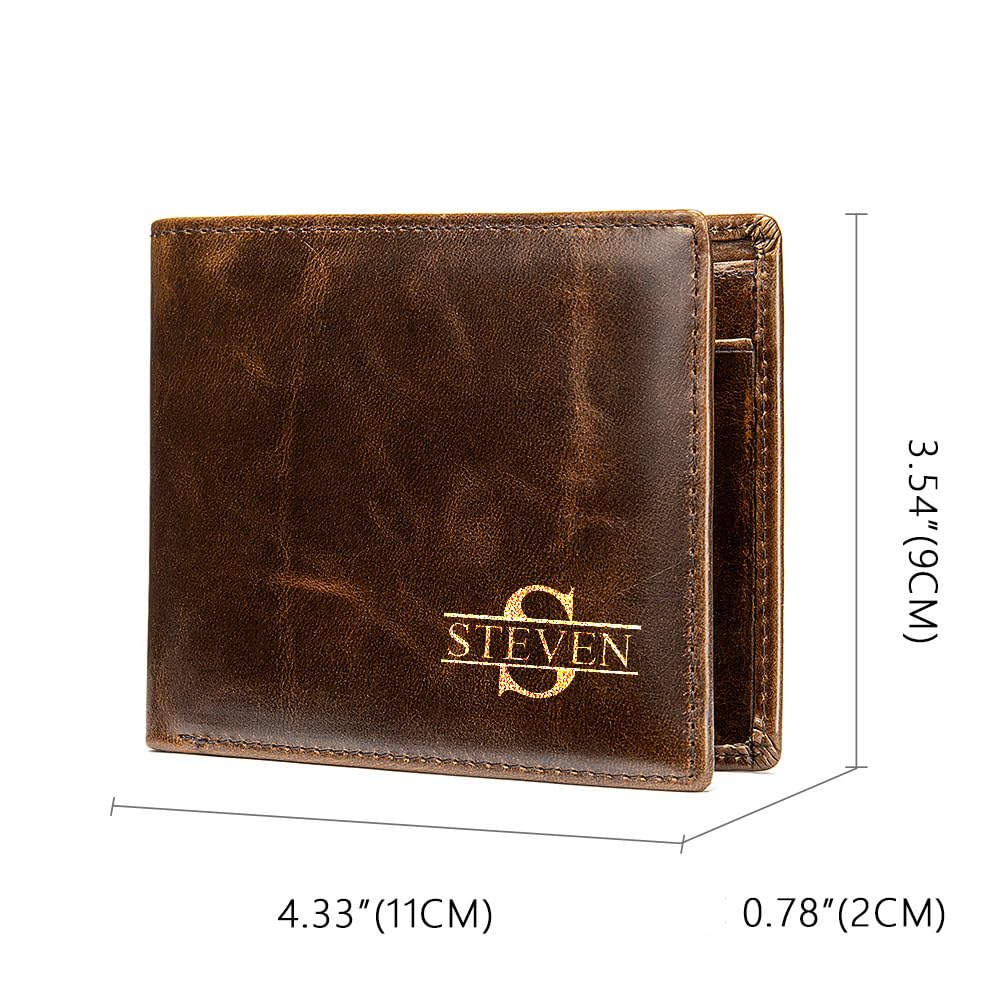 Premium Genuine Leather RFID Blocking Personalized Wallet for Men - Custom Engraved Name & Initials - Ideal Gift for Boyfriend, Husband, Dad - Perfect for Everyday Use, Travel & Business