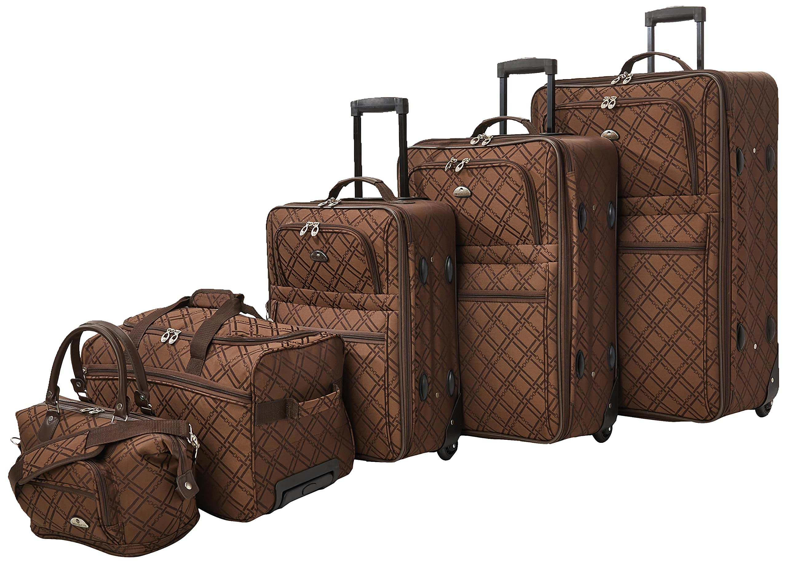 American Flyer Luggage Pemberly 5-Piece Suitcase Set with Buckles - Chocolate Brown - Perfect for Family Travel, Business Trips & Vacation Packing