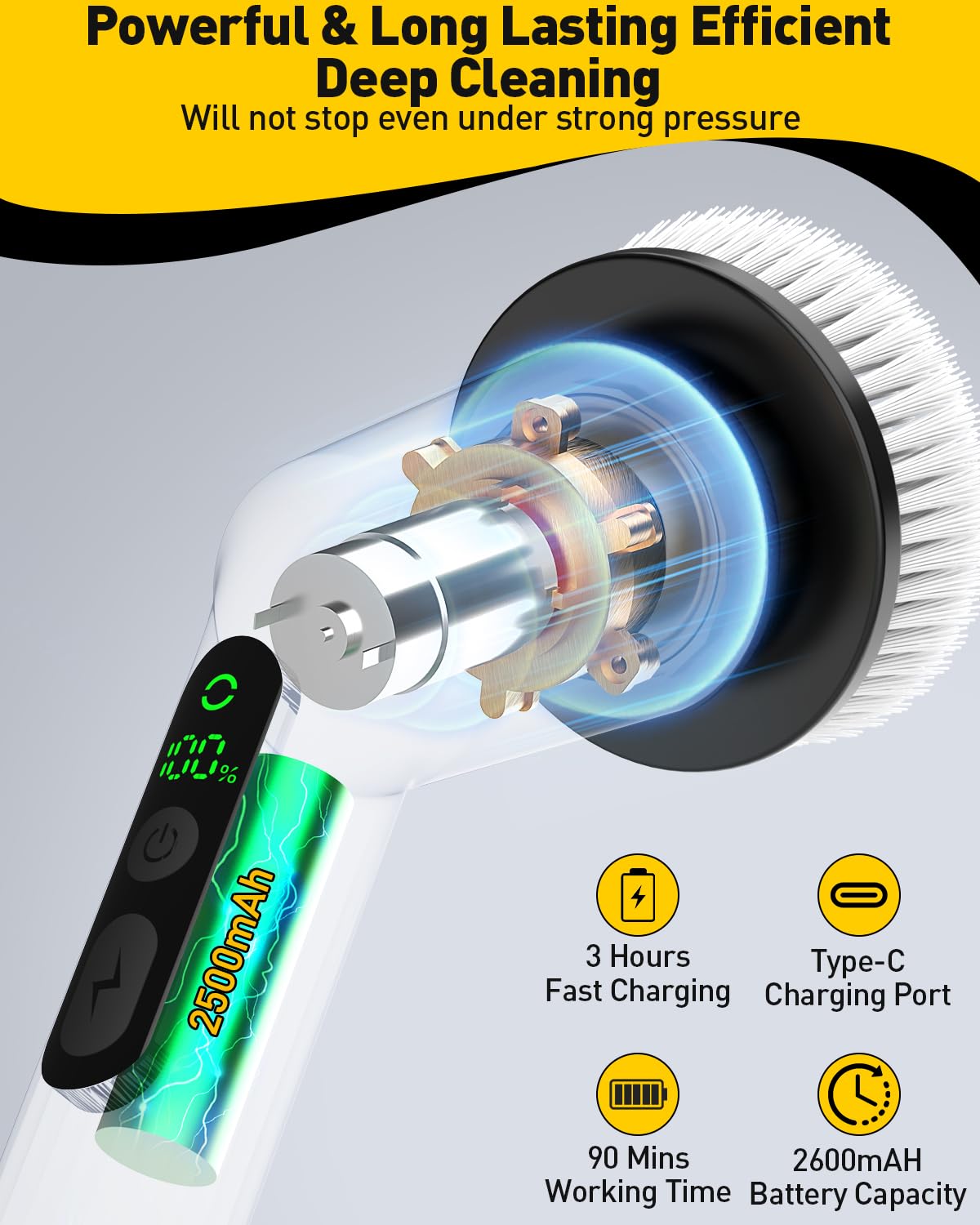 Electric Spin Scrubber Cordless - IPX7 Waterproof Bathroom Cleaner with 3 Brush Heads & 2 Speed Modes | Powerful Shower, Tub, Tile, Toilet, and Kitchen Cleaning Tool for Effortless Deep Cleaning