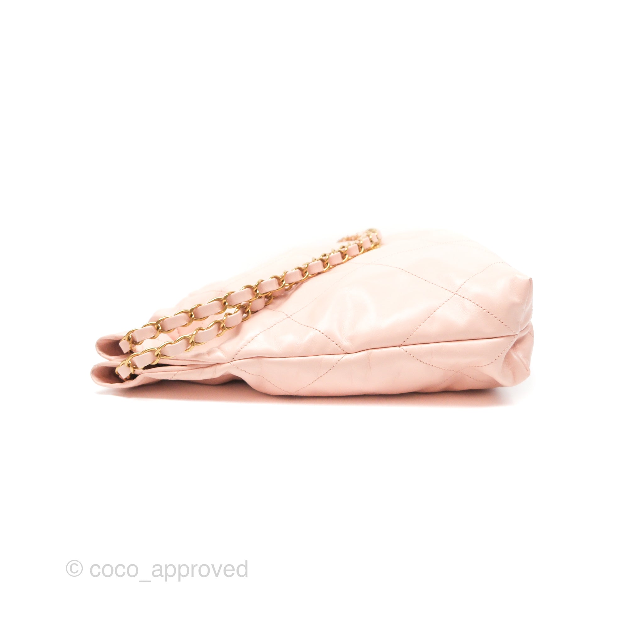 Chanel 22 Small Quilted Pink Shiny Calfskin Bag with Aged Gold Hardware - Luxury Crossbody Purse for Women, Perfect for Date Night & Special Occasions