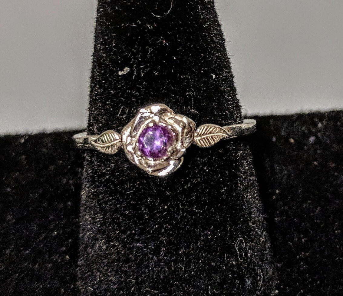 Solid Sterling Silver or 14K White/Yellow/Rose Gold Floral Rose with Leaves Ring - Natural Gemstone Promise Ring (Size 4-7) for Weddings, Anniversaries & Romantic Gifts