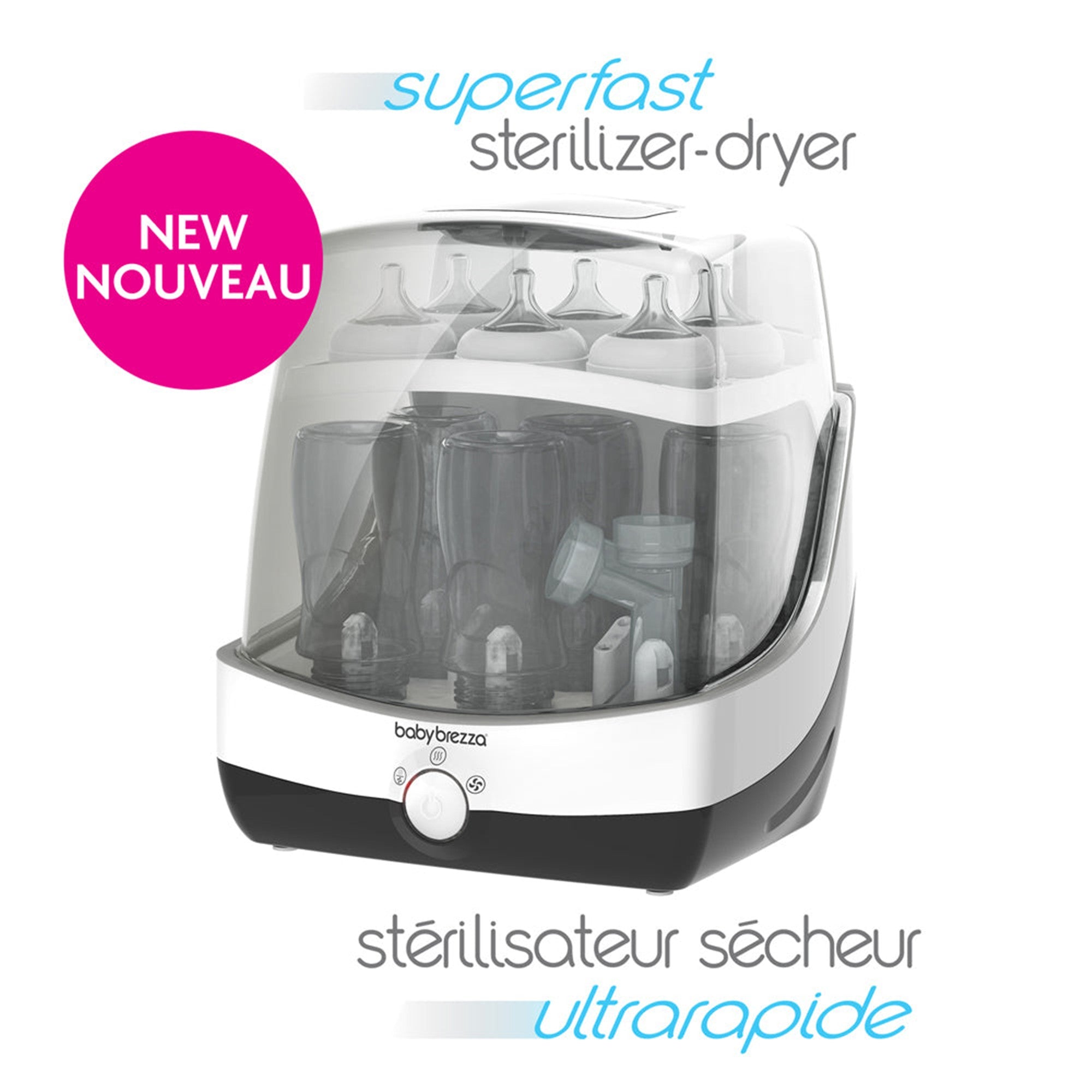 Baby Brezza Superfast Baby Bottle Sterilizer and Dryer - White | Fast 5-Minute Sterilization & Drying | Perfect for Newborns, Breast Pump Parts & Pacifiers | Nursery & Daycare Essential
