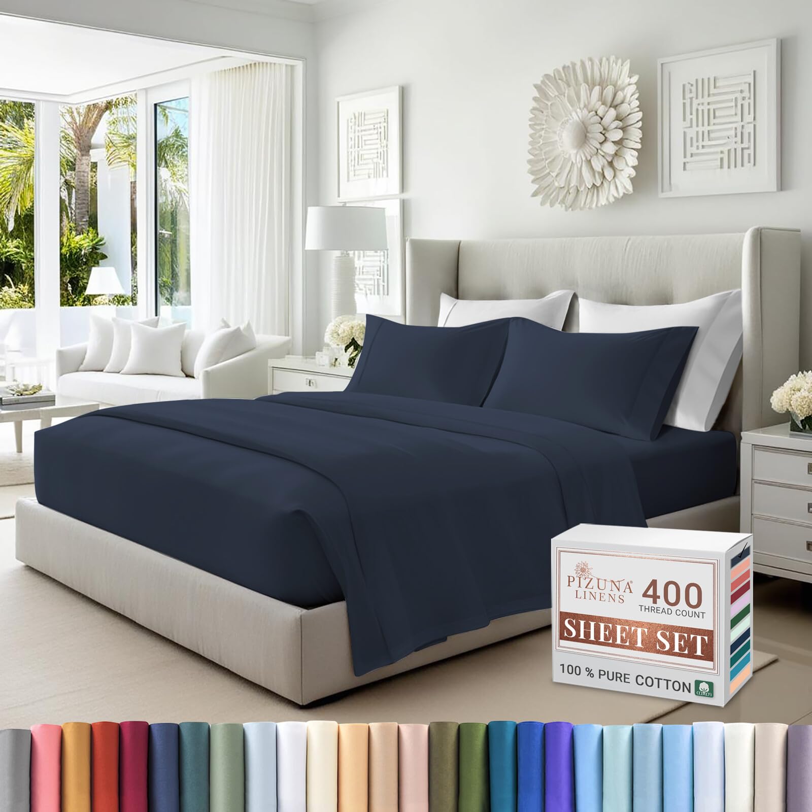 Luxury 400 Thread Count 100% Long Staple Cotton Sateen Sheets - California King Size, 15