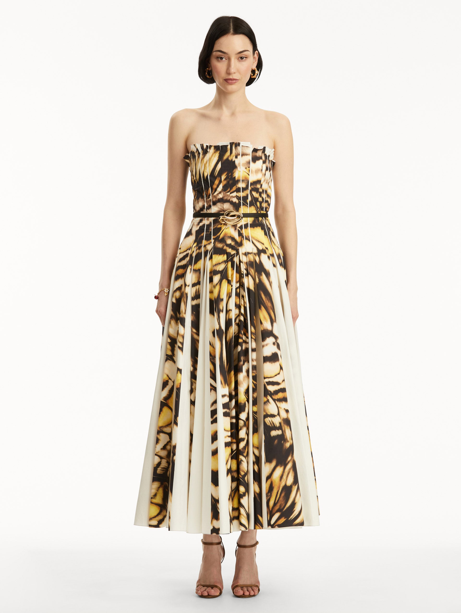 Elegant Abstract Butterfly Print Cotton Poplin Strapless Dress for Women - Perfect for Summer Weddings, Beach Vacations & Date Nights