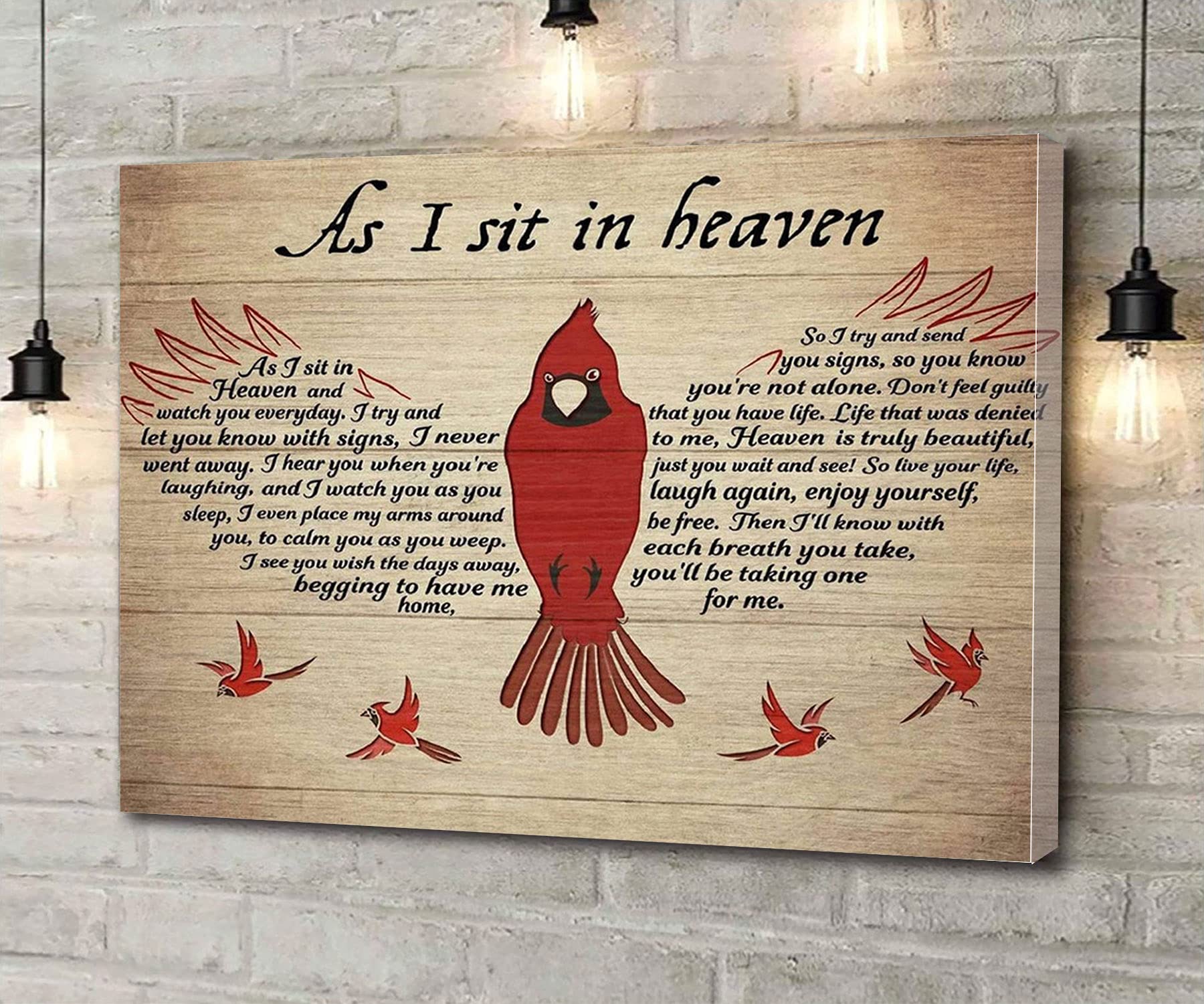 Cardinal Canvas Wall Art - Framed 16''x24'' Memorial Gift, As I Sit In Heaven Artwork - Perfect for Living Room, Bedroom, Bathroom & Office Decor - Inspirational Home Décor for Comfort & Reflection