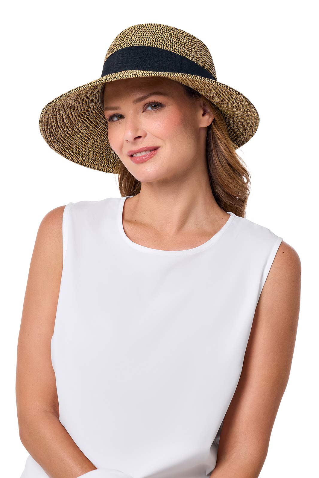 Clara Sun Hat for Women - Wide Brim UPF 50+ Summer Beach Hat in Tan/Black Multi Color - Perfect for Outdoor, Travel, and Vacation