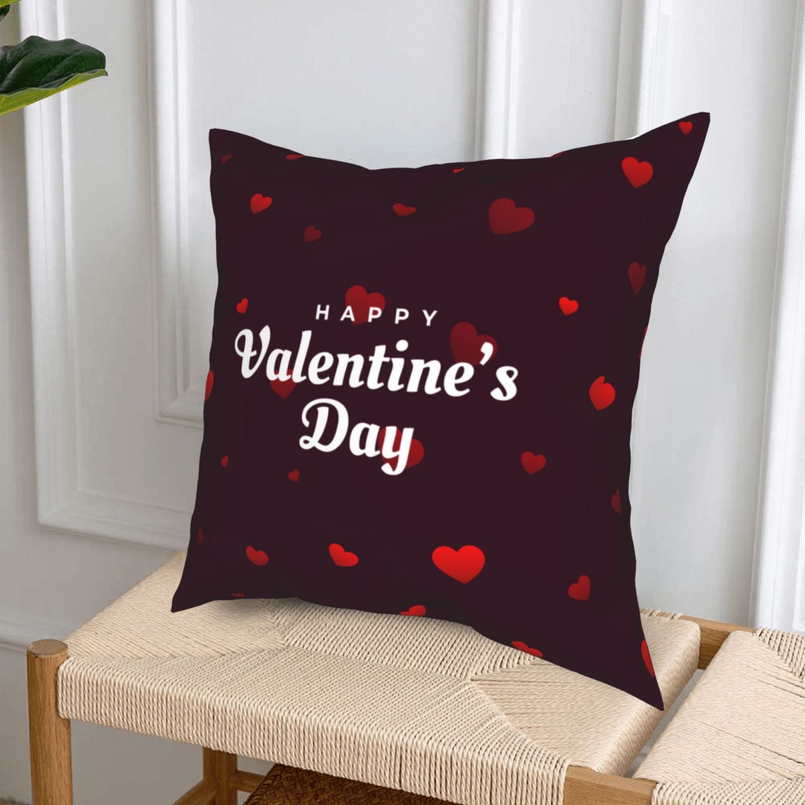 Valentine's Day Gold Hearts Red Tartan Throw Pillow Covers - Decorative Cushion Cases for Sofa, Bed, Chair & Car - Romantic Home Decor for Couples & Anniversary Gifts