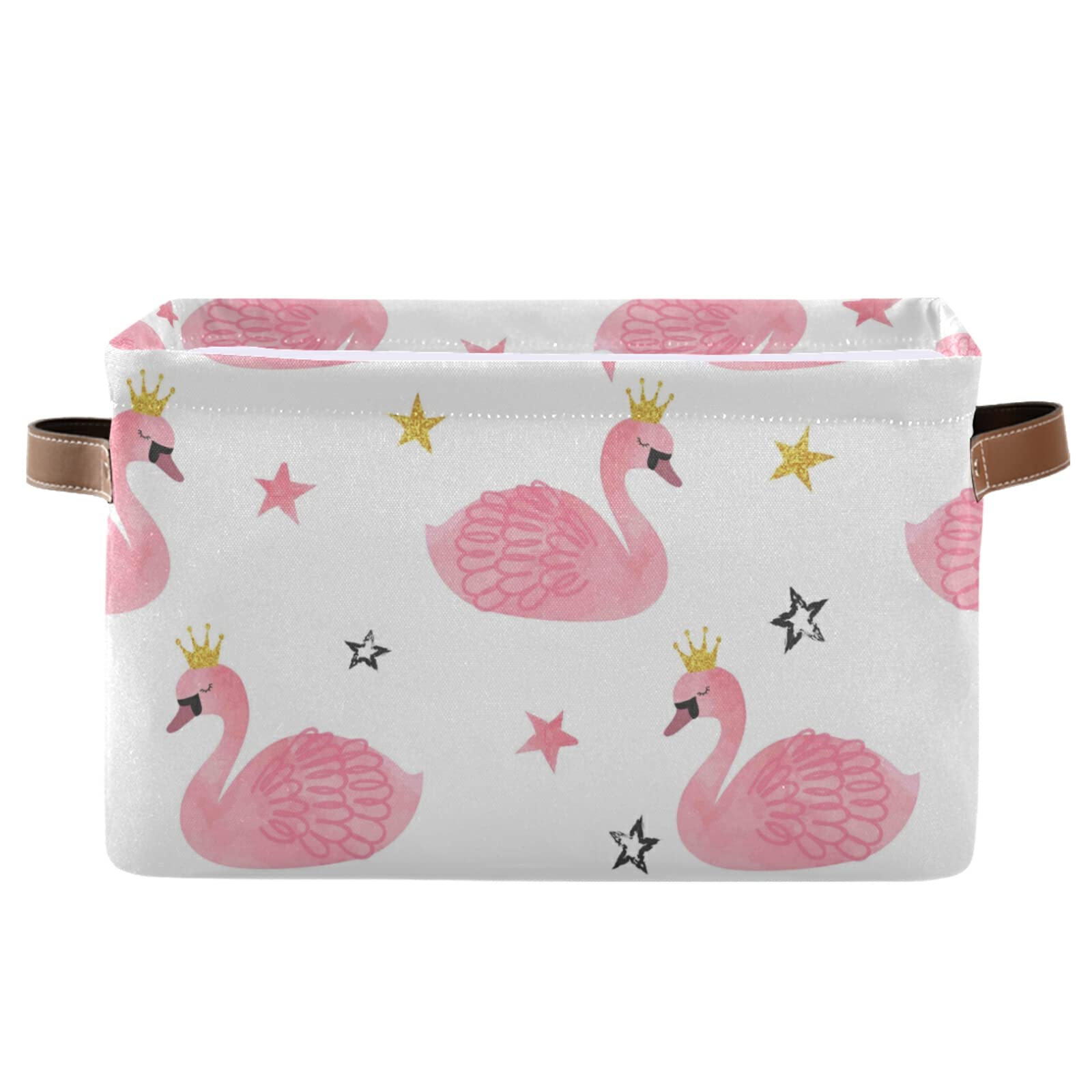 Elegant Swan Princess Crown Storage Basket - Large Collapsible Organizer Bin with PU Handles for Nursery, Closet & Laundry (1 Pack) | Perfect for Kids' Room Decor, Toy Storage & Home Organization