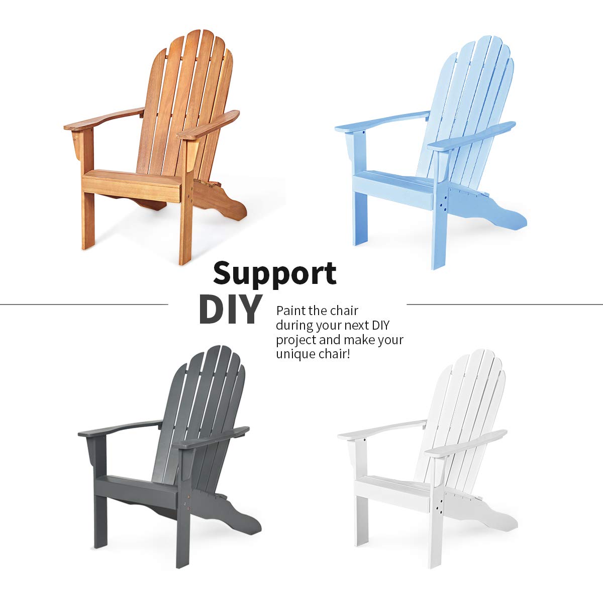 Premium Acacia Wood Adirondack Chair - Heavy Duty 350 lbs Weight Capacity, Weather-Resistant Outdoor Lounge Chair for Patio, Garden, Poolside, Deck & Backyard - Perfect for Relaxing by the Fire Pit or Sunbathing