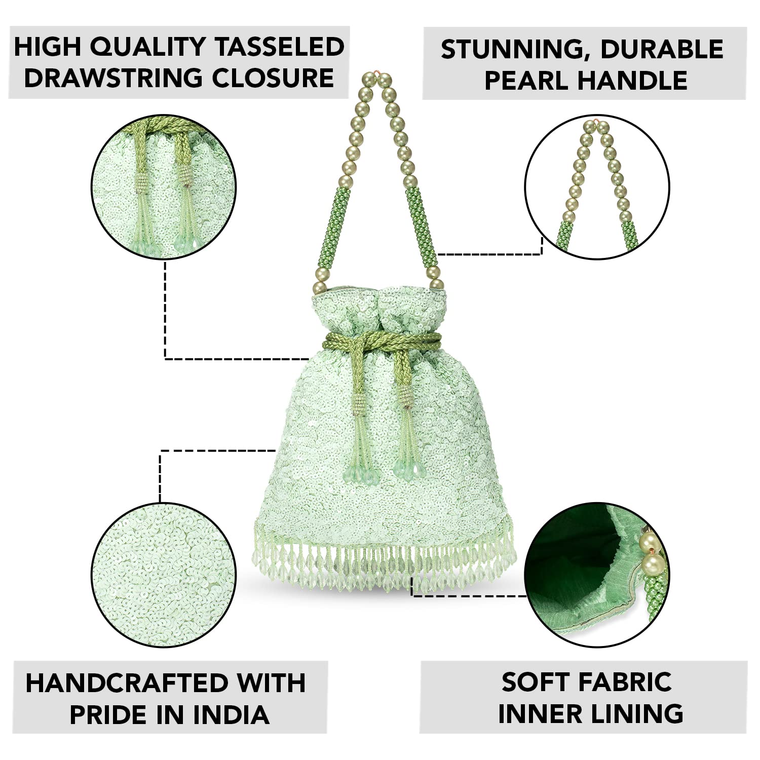 Aheli Indian Potli Bags for Women - Ethnic Embroidered Clutch Purse with Drawstring - Perfect for Weddings, Parties & Evening Events (Bridal Gift Idea)