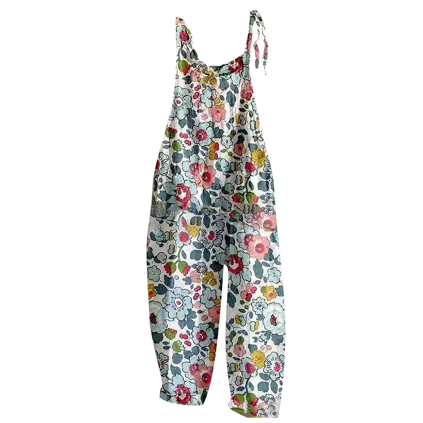 FlekmanArt Women's Summer Jumpsuit Dress - Floral Print Retro Strappy Casual Romper for Women | Perfect for Beach, Vacation, and Summer Outings