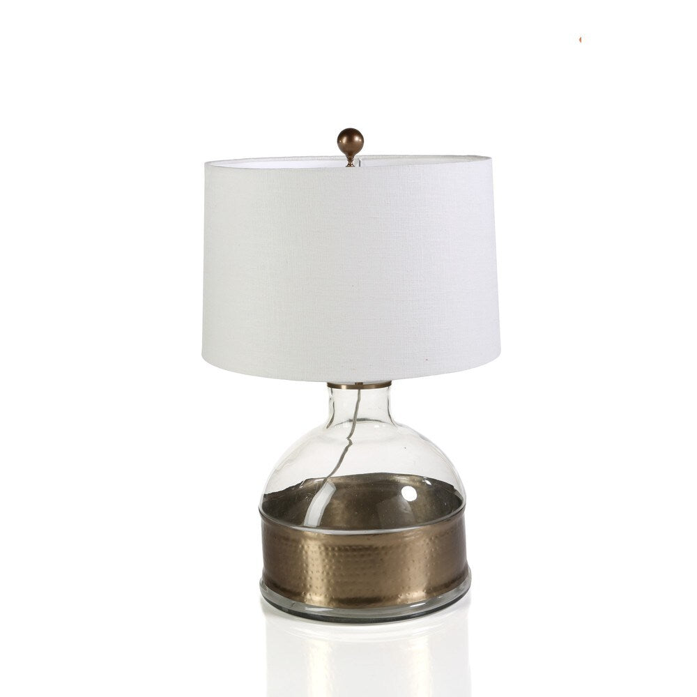 Vintage Brass and Glass Table Lamp with Natural Shade - 27