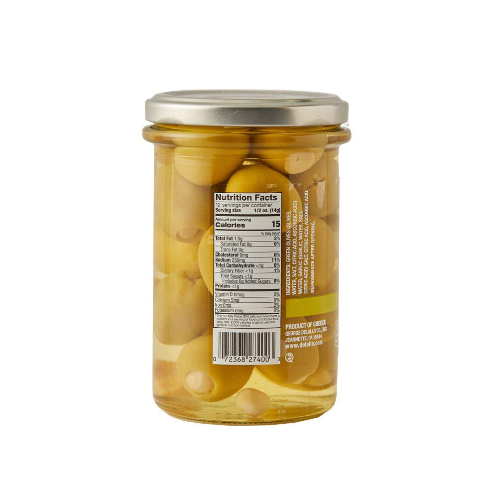 DeLallo Garlic Stuffed Olives in Jar - Pack of 6 | Premium Italian Marinated Olives with Whole Garlic | Perfect for Charcuterie Boards, Cocktail Garnish & Mediterranean Recipes