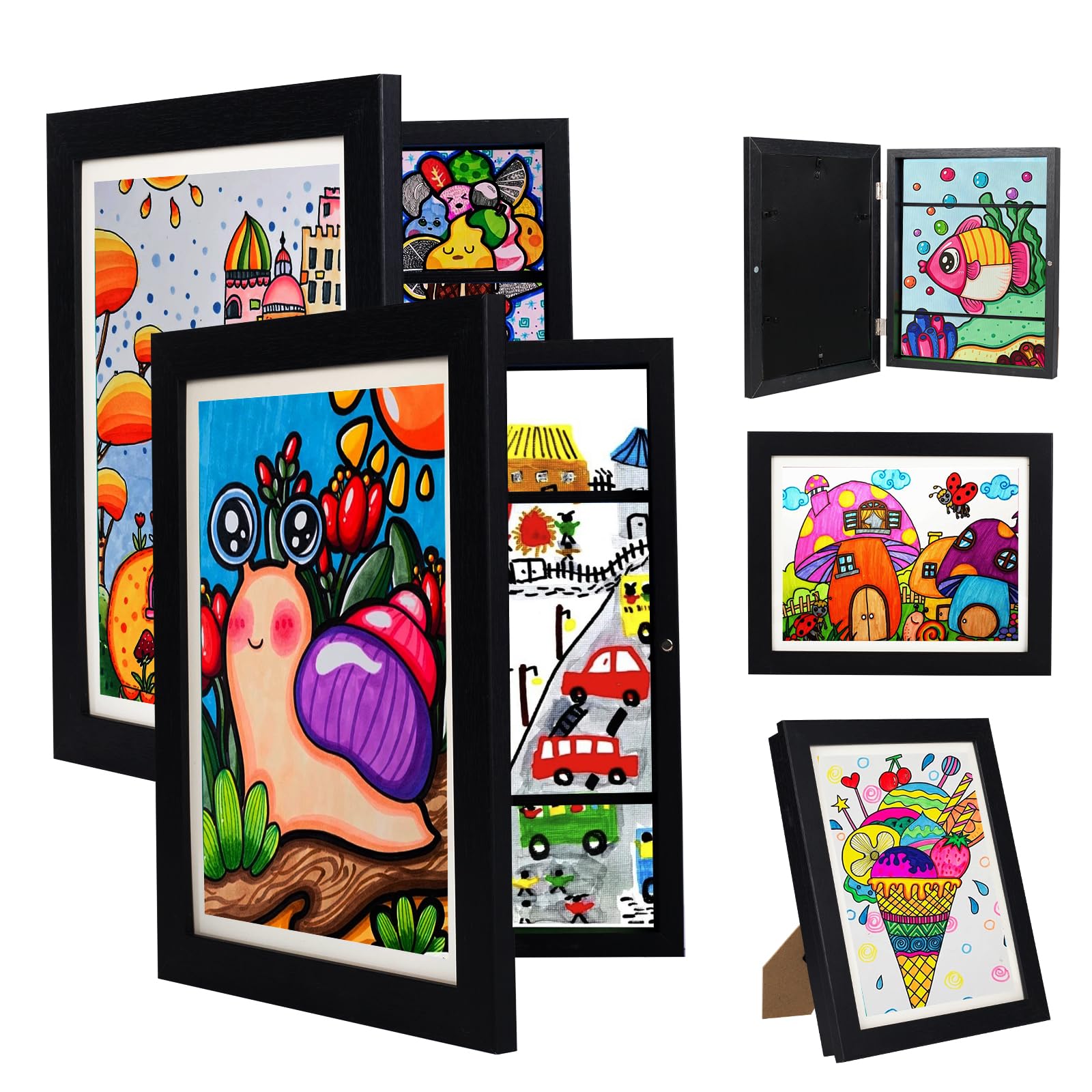 Kids Art Frame 10x12.5 - Changeable Front Opening Display with Storage | Perfect for Bedroom & Classroom Decor