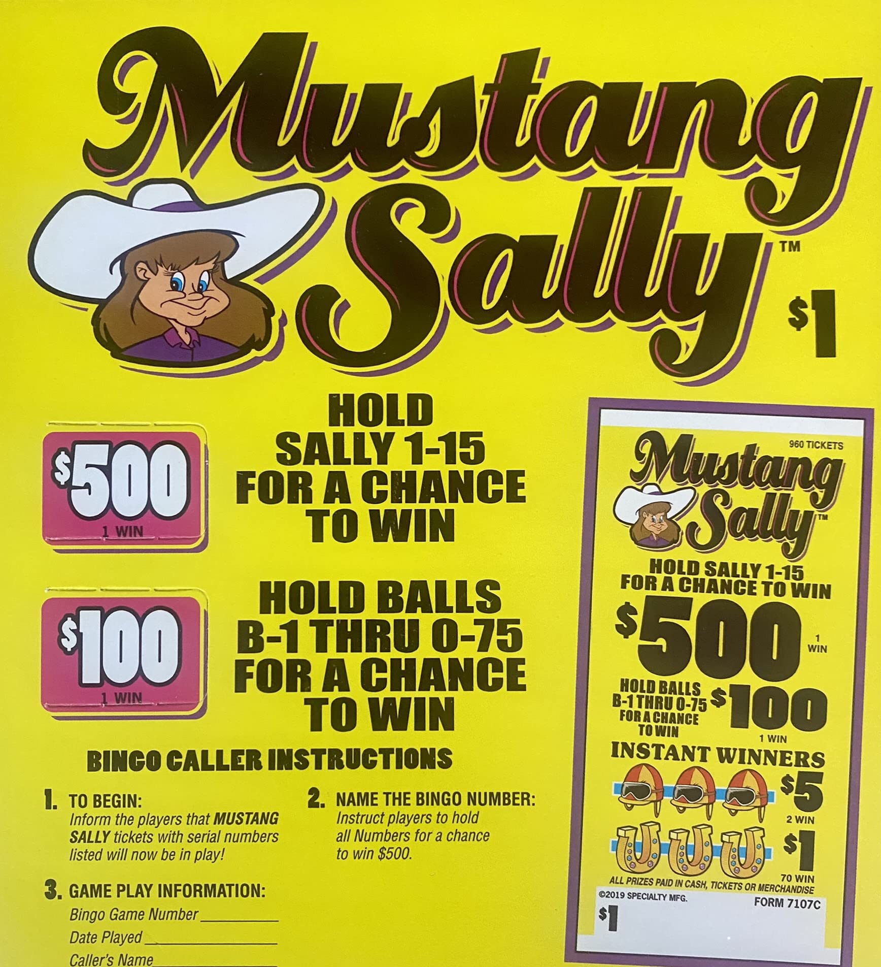 Cowgirls $500 Horse Race Bingo Pull Tabs Game - Fun Western-Themed Gambling Game for Parties, Bars & Fundraisers