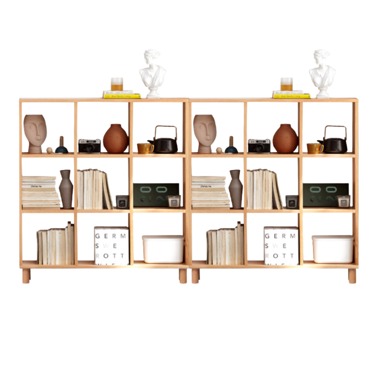 81.9x9.1x44.9 inch / 208x23x114 сm / Natural Wood Color / Beech Bookshelf 2 pcs