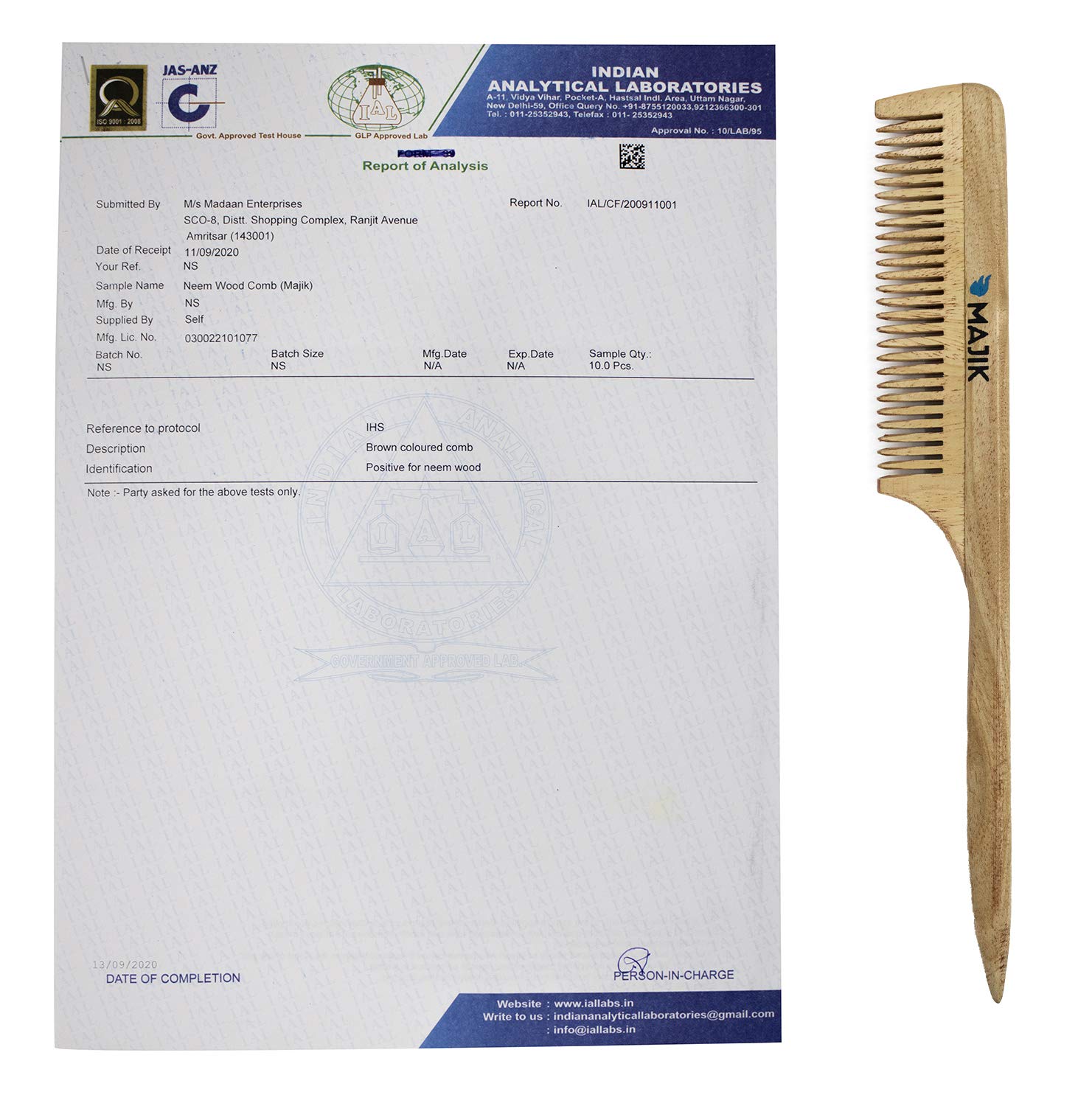 Organic Neem Wood Comb for Men & Women - Natural Brown Hairbrush for Detangling & Styling (M2 & Tail Comb) - Perfect for Daily Hair Care & Scalp Massage