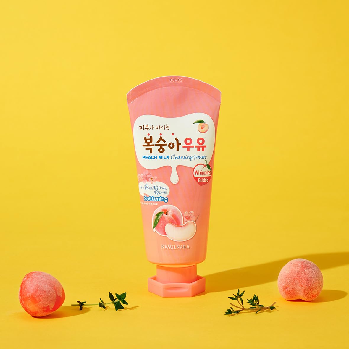 WELCOS KWAILNARA Peach Milk Facial Cleansing Foam - 120ml / 4.06 Fl.oz - Gentle Daily Face Wash for Soft, Hydrated Skin - Perfect for Morning & Night Skincare Routine
