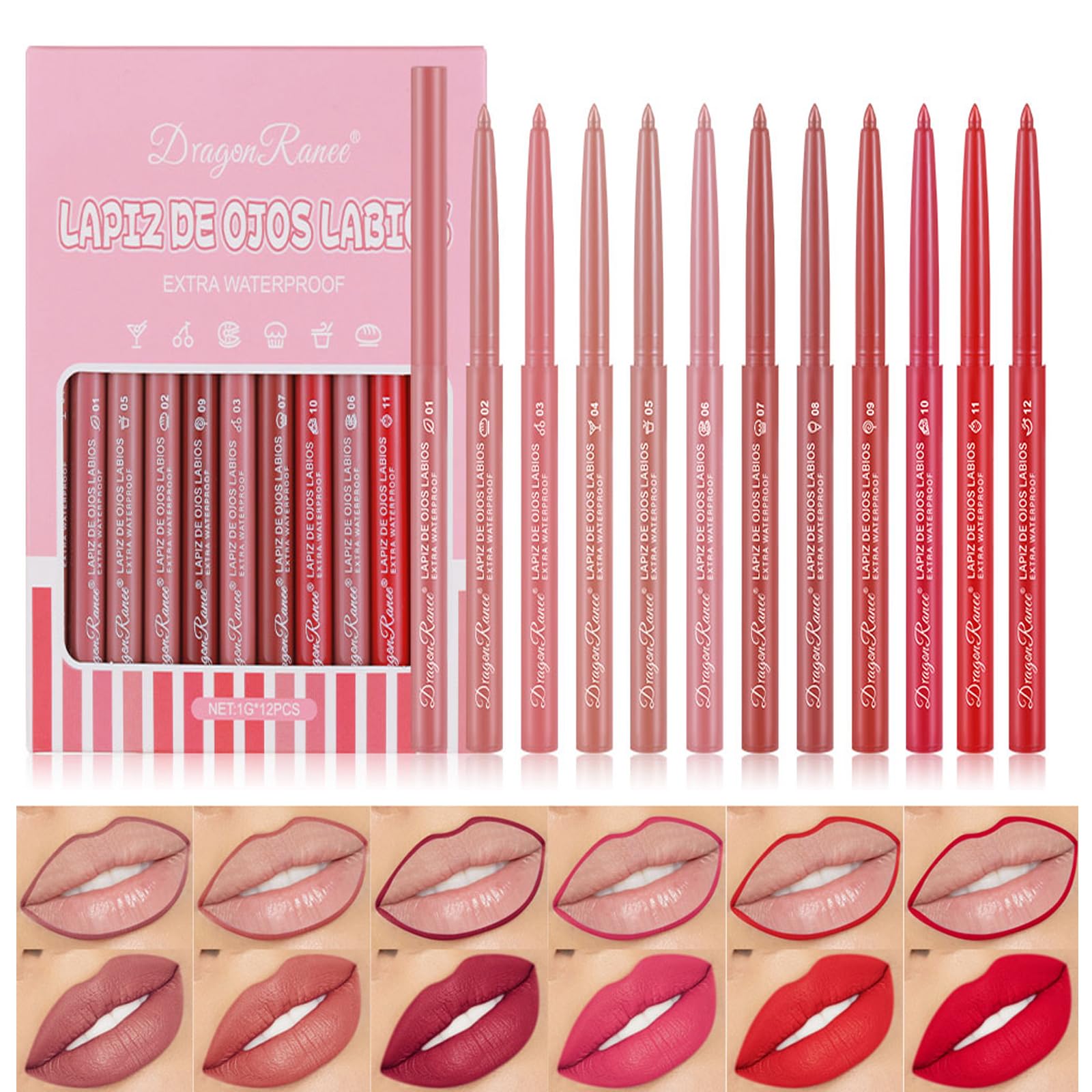 12 Colors Matte Lip Liner Set - Long Lasting Waterproof Lip Pencil, Non-Stick Cup & High Pigmented Smooth Texture - Perfect for Everyday Makeup, Party Looks and Gift Giving