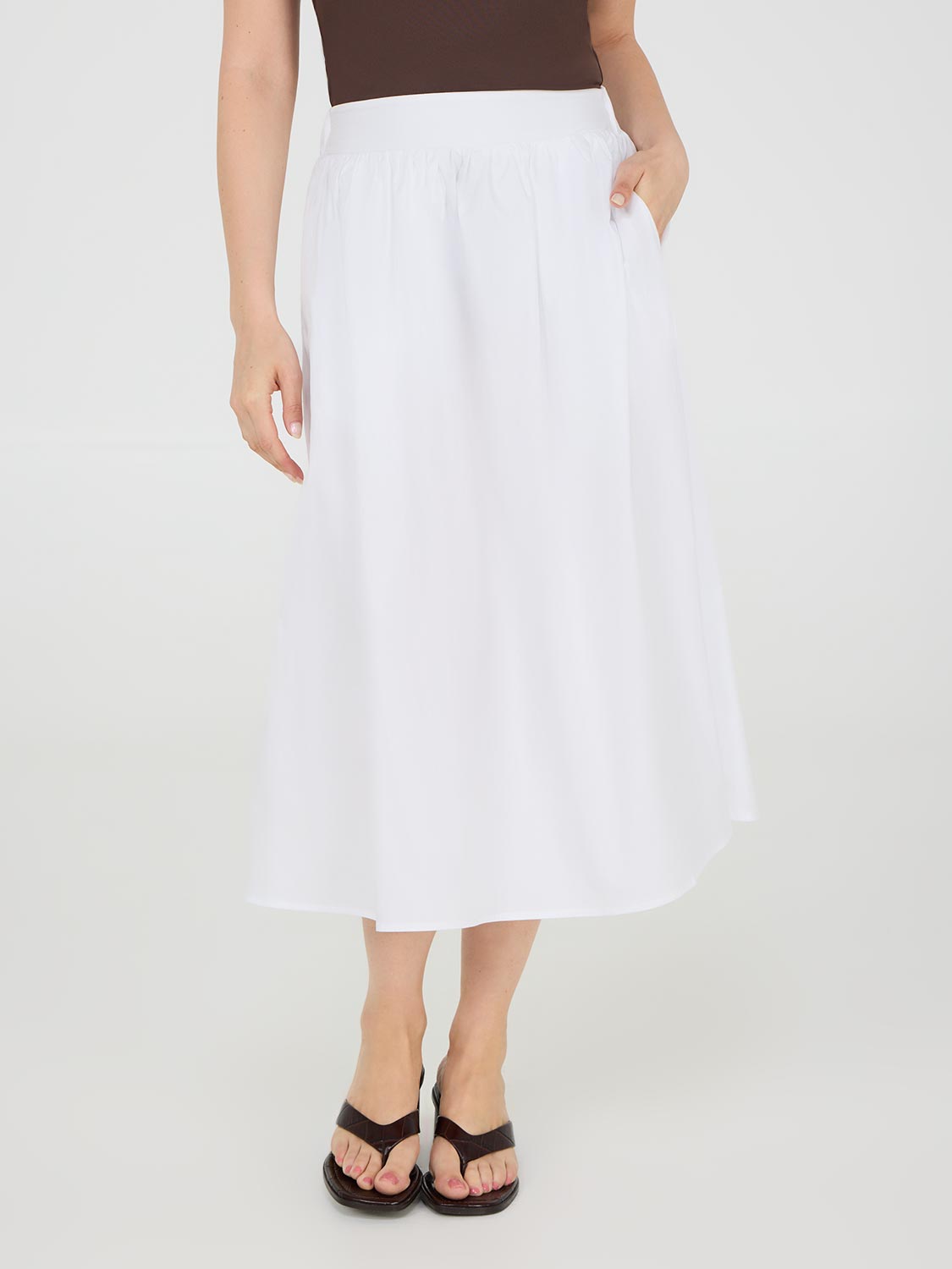 Stylish Poplin Midi Skirt with Pockets - Women's Casual Summer Skirt for Office, Beach & Everyday Wear