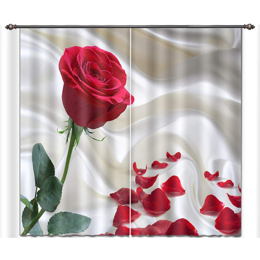 3D Rose Flower Window Curtains - Blackout Drapes for Bedroom & Living Room - Blooming Red Rose Pattern Darkening Curtains (2 Panels, 59x108 Inches) - Perfect for Teens Room, Kids Room & Home Decor
