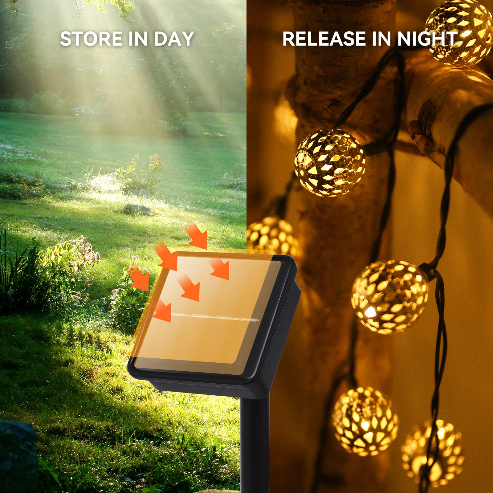 20LED Solar String Lights Outdoor 9.8FT - 8 Lighting Modes, Waterproof Moroccan Fairy Lights for Garden, Patio, Wedding & Party Decor - Warm White Twinkle Lights for Romantic Ambiance