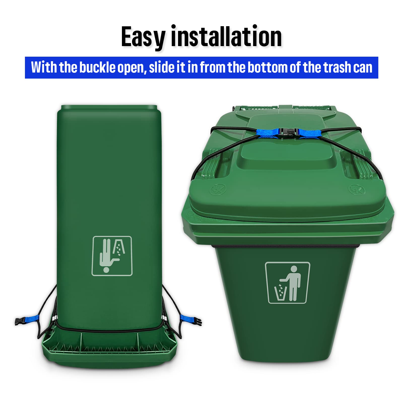 Heavy Duty 2 Pack Trash Can Lock for 30-54 Gallon Outdoor Garbage Bins - Secure Lid Lock with Bungee Cord to Keep Animals Out (Squirrels, Dogs, Raccoons) - Perfect for Backyard, Garage & Street Side Use