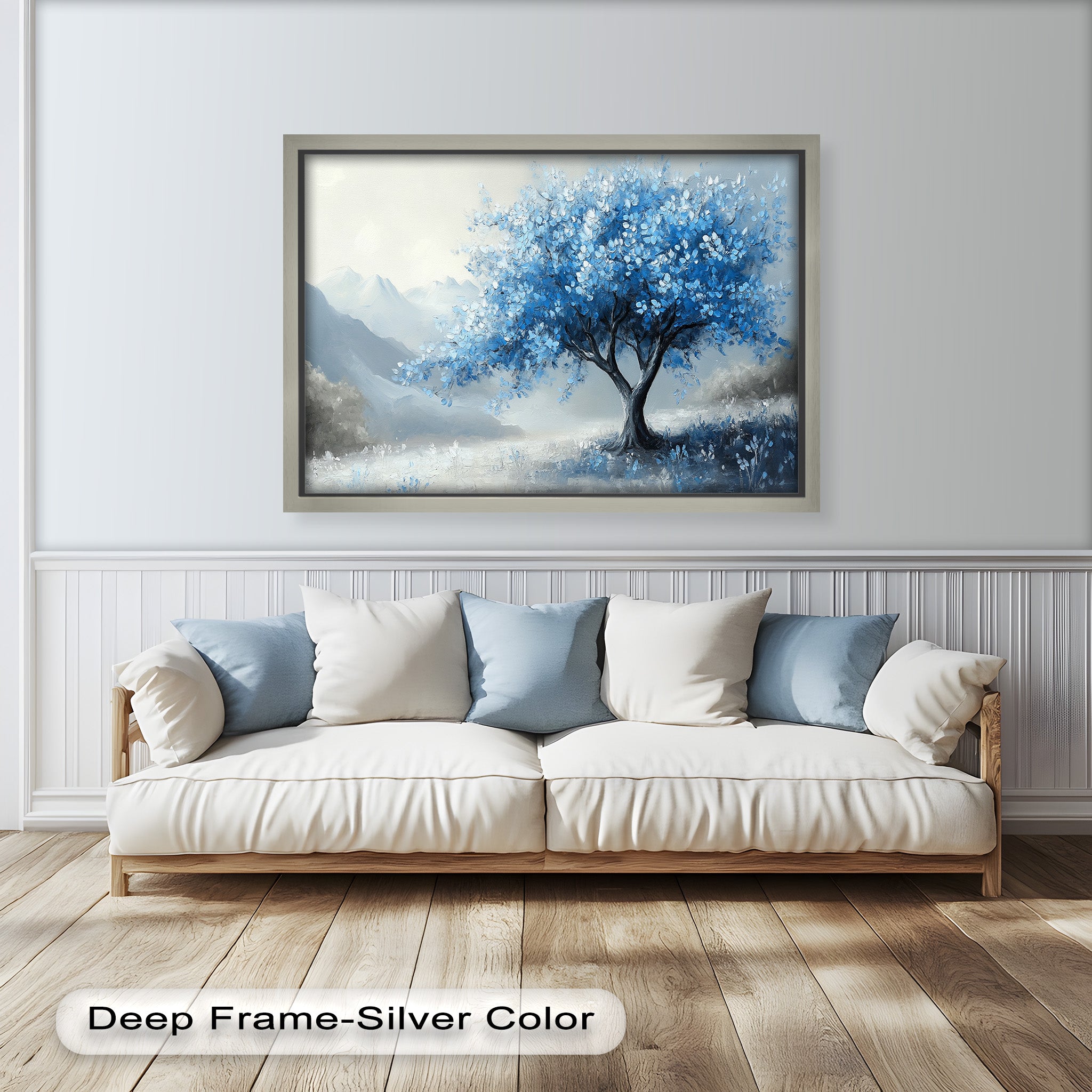 Blue Tree Landscape Oil Painting - Handmade Canvas Art for Home & Office Decor, Living Room Wall Art, Gift Idea