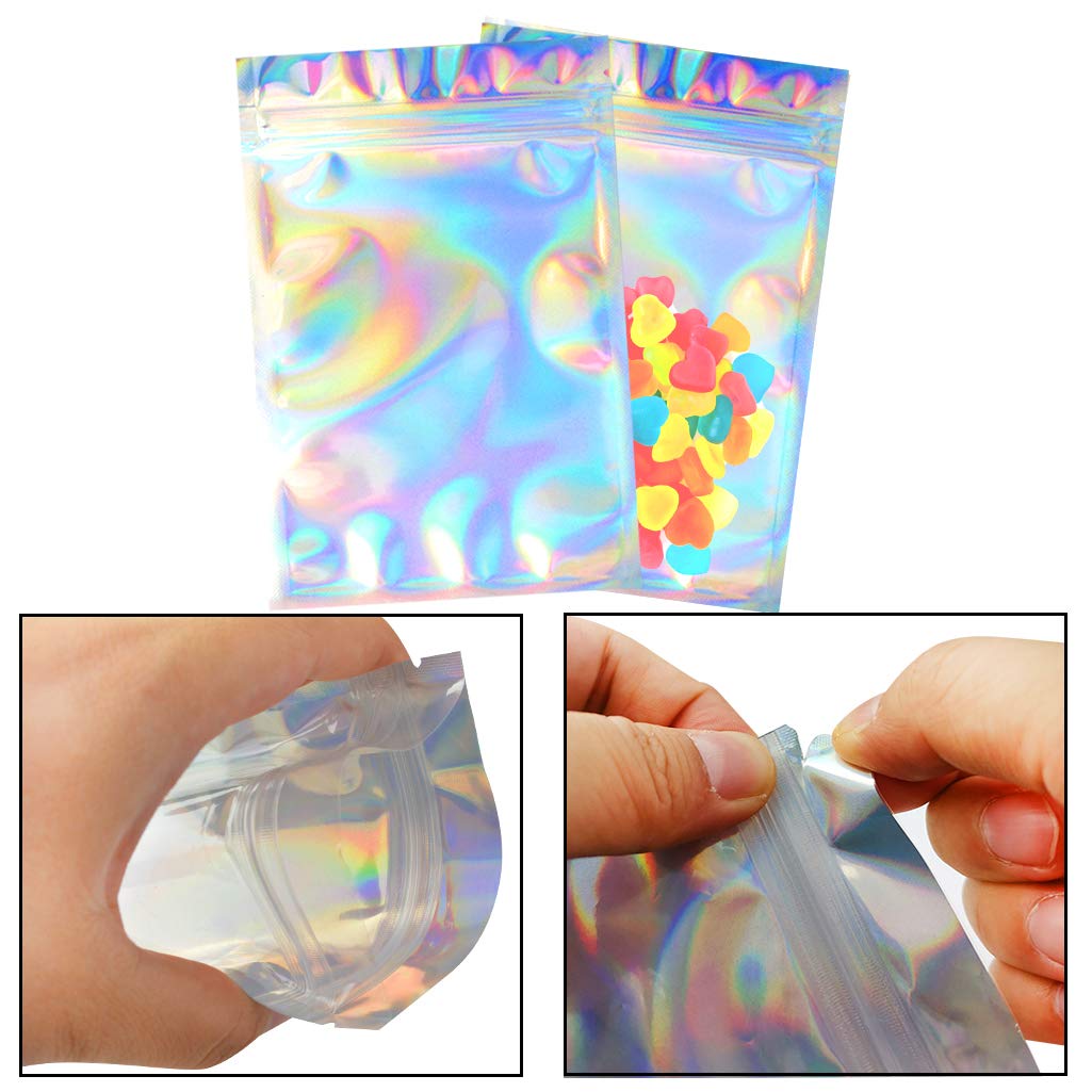 100 Pieces Resealable Smell Proof Bags - 4x6 Inch Flat Clear Food Storage Pouch with Aluminum Lining, Rainbow Colors | Ideal for Storing Herbs, Snacks, Jewelry & Travel Essentials