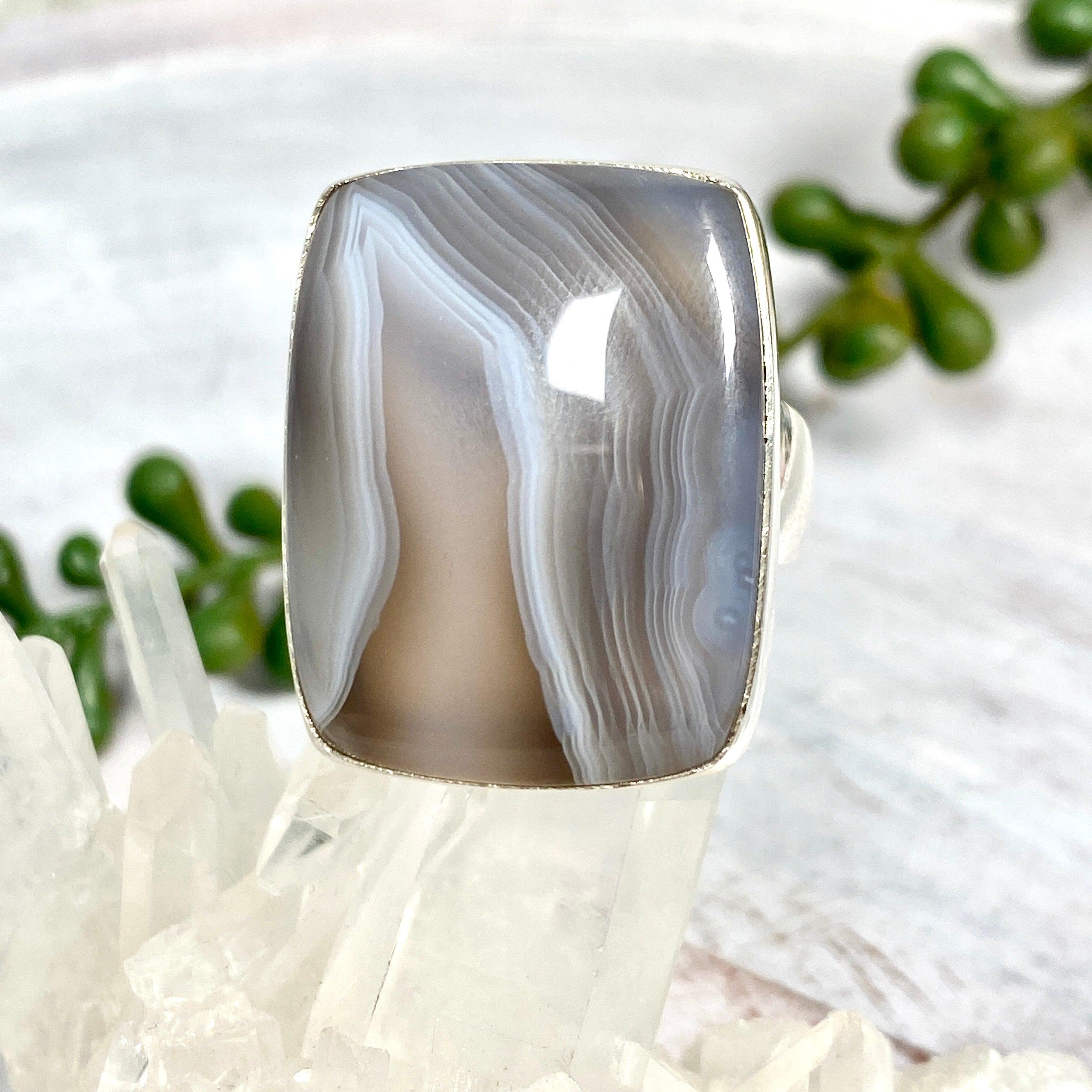 Botswana Agate Rectangular Ring - Size 11 - KRGJ2236 - Elegant Gemstone Jewelry for Women, Perfect for Weddings, Parties & Special Occasions