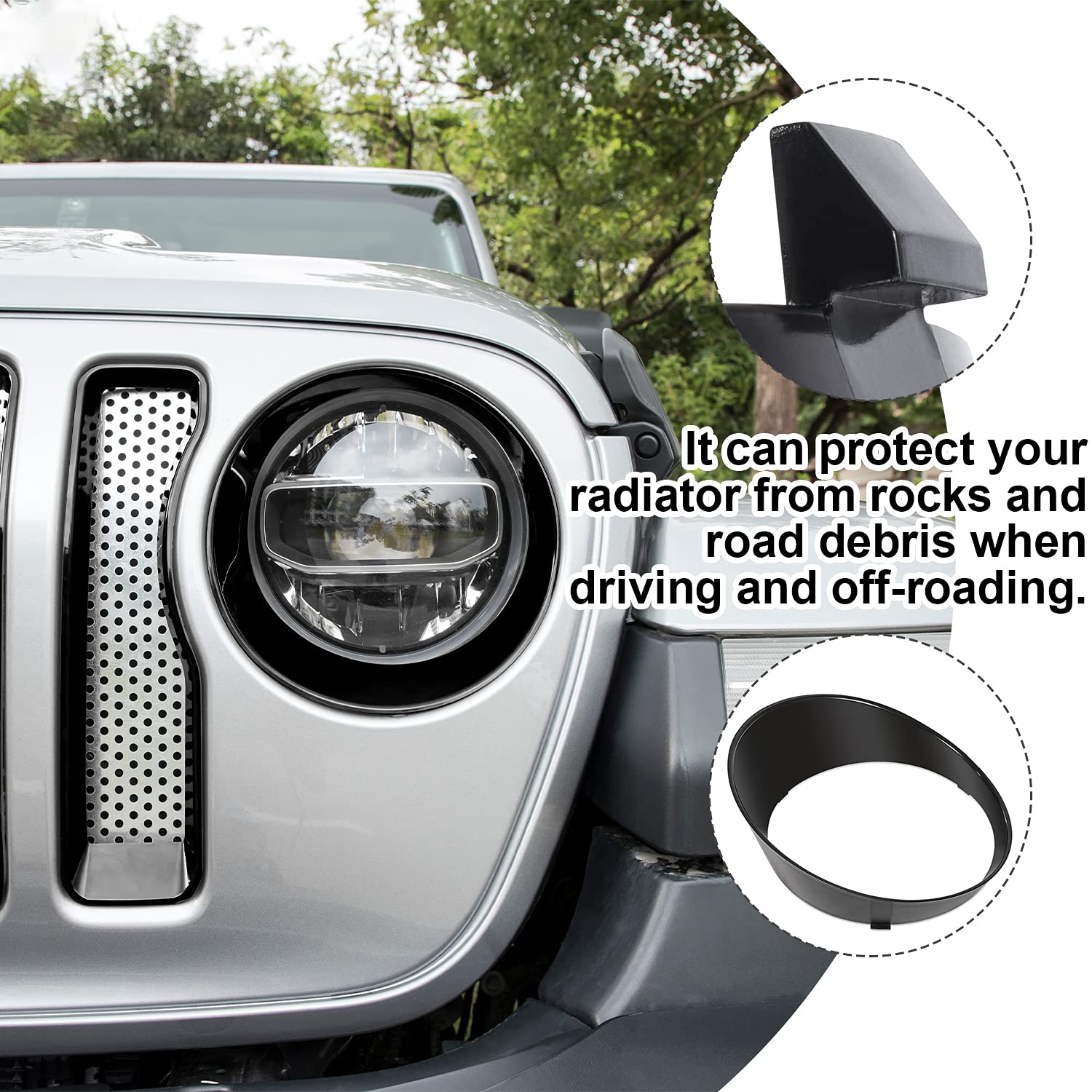 Black Bonbo Mesh Grille Grill Insert & Headlight Turn Signal Light Cover Trim Exterior Accessories for 2018-2023 Jeep Wrangler JL Sport/Sahara - Durable Off-Road Protection & Stylish Upgrade