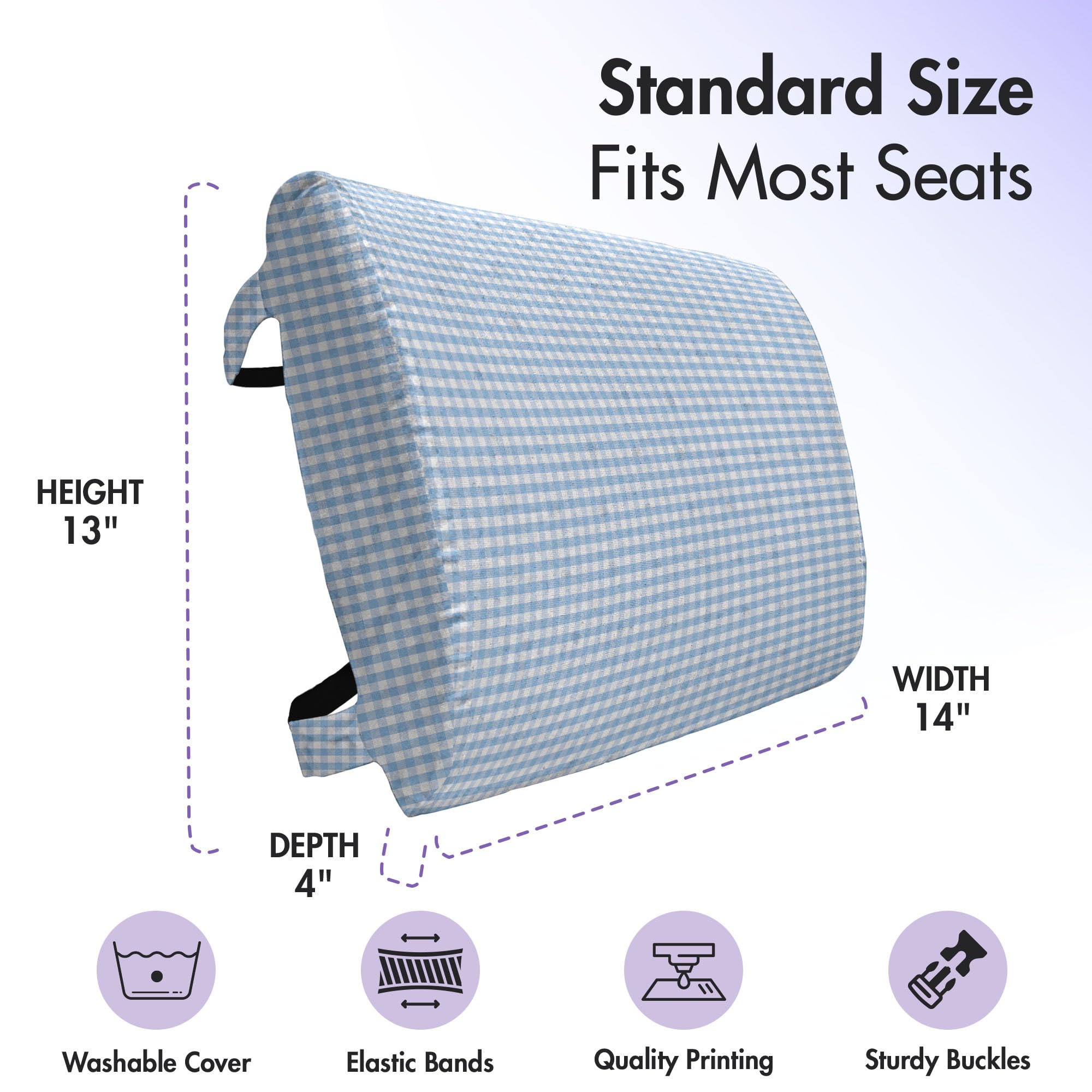 Ambesonne Checkered Lumbar Support Pillow - Pastel Blue & White Gingham Pattern - High Density Foam for Office Chair & Car Seat - 14