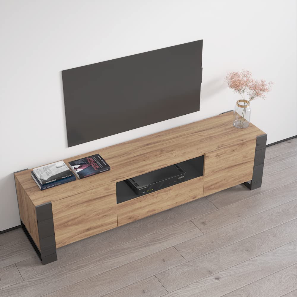 Modern Oak & Gray Freestanding TV Stand with Storage Cabinets - 75