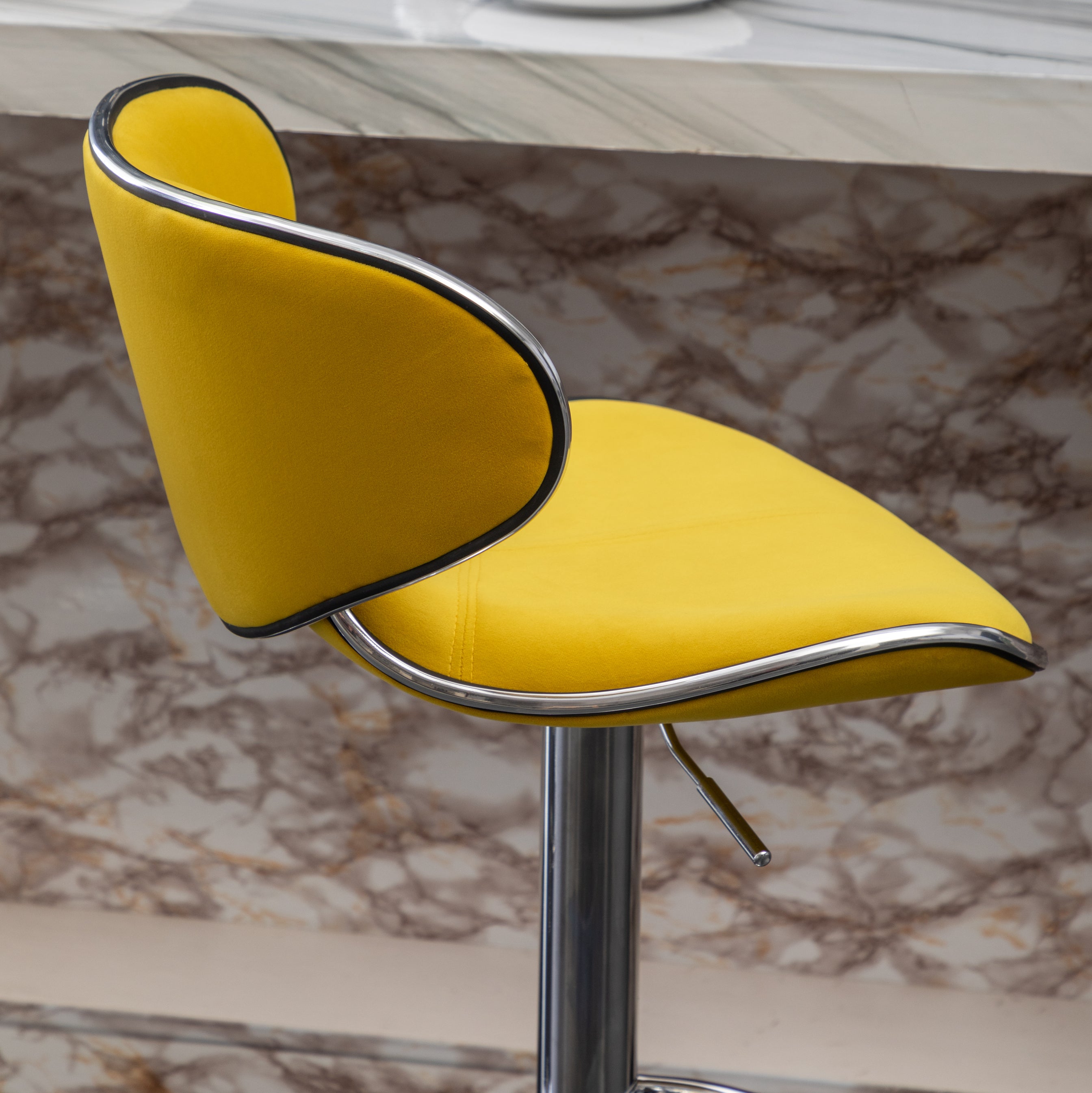 Roundhill Furniture Masaccio Velvet Upholstered Adjustable Swivel Bar Stool - Set of 2, Yellow - Perfect for Kitchen Islands, Home Bars & Breakfast Nooks