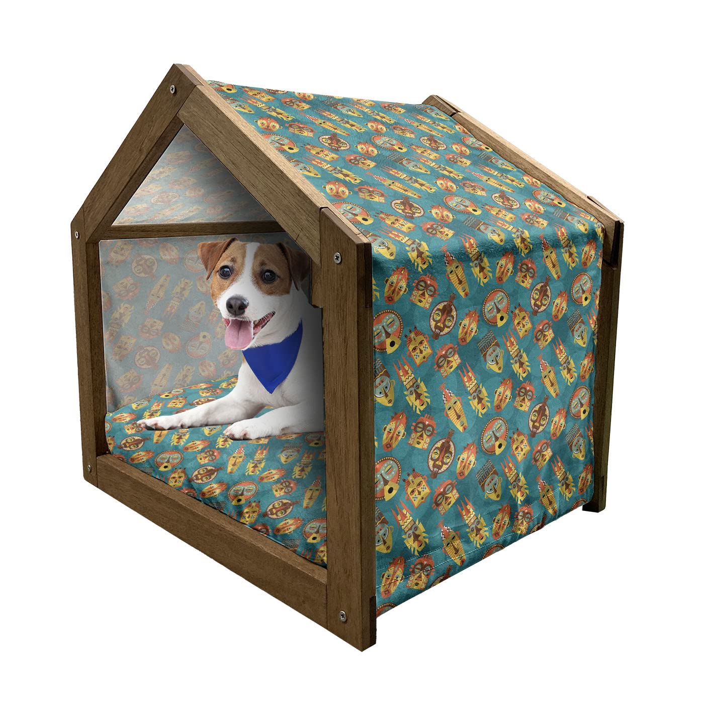 Lunarable Colorful Wooden Pet House for Dogs & Cats - Cozy Indoor & Outdoor Shelter for Small to Medium Pets