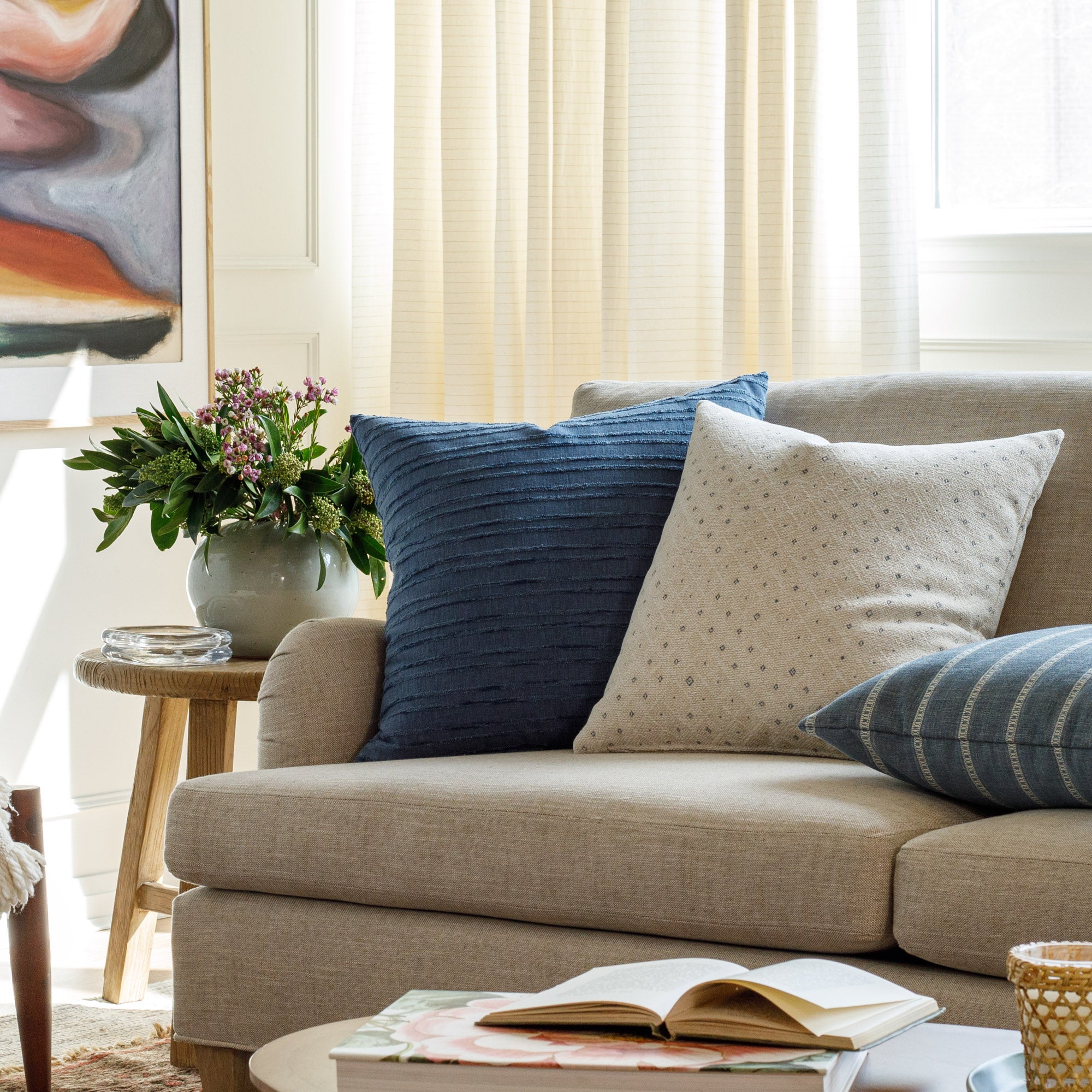 Malibu Stripe 22x22 Navy Throw Pillow Cover - Soft Decorative Cushion for Sofa, Bed & Home Decor