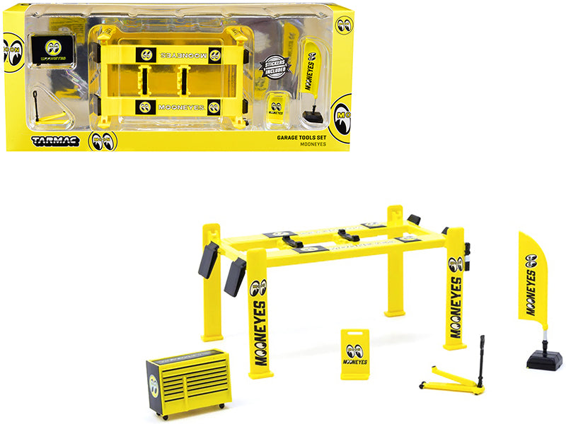 Mooneyes Garage 5-Piece Tool Set with Stickers for 1/64 Scale Model Cars by Tarmac Works - Perfect for Diecast Car Customization & Display