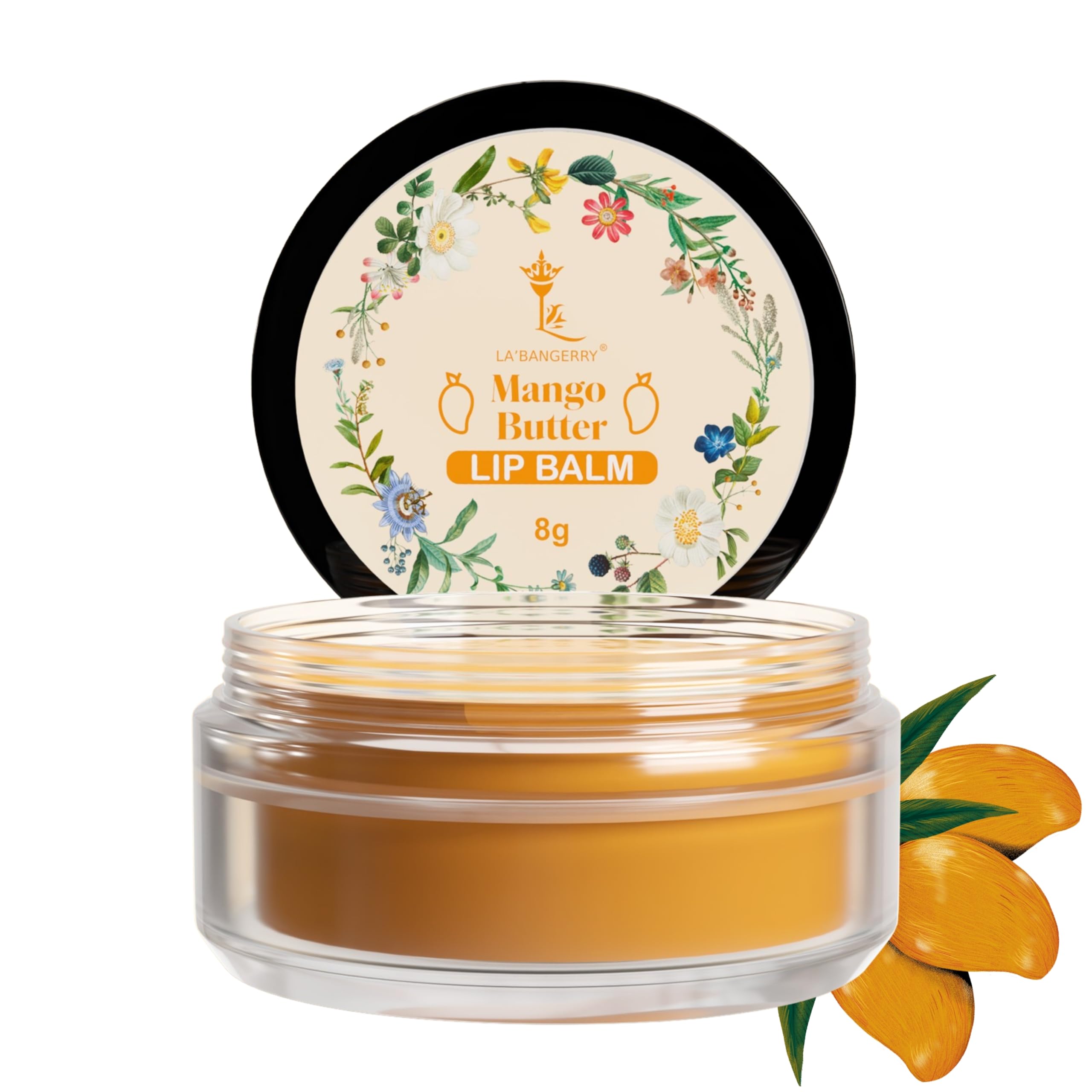 LA'BANGERRY Mango Butter Lip Balm for Dry & Chapped Lips - Enriched with Mango Extract, Almond Oil, Coconut Oil & Vitamin E - Moisturizing & Nourishing Lip Care - Helps Lighten Dark Lips - Paraben, Sulfate & Mineral Oil Free - 8g - Perfect for Daily Hydration, Winter Care & On-the-Go Lip Protection