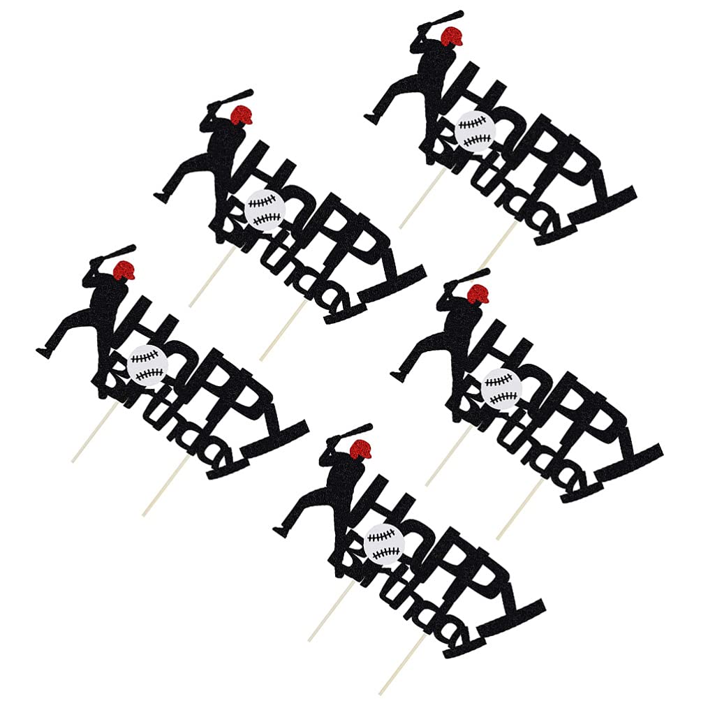 VALICLUD 5-Piece Baseball Birthday Cake Topper Set - Batter Up Baseball Player Cake Decorations for Happy Birthday Parties, Sports Theme Cakes, Softball Celebrations & Baseball Fan Gifts