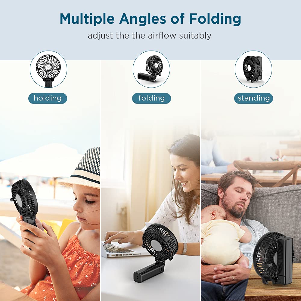 EasyAcc Mini Handheld Fan - Portable USB Rechargeable Personal Desk Fan with 3 Speeds & 10H Battery Life, Compact Folding Design for Travel, Outdoor, Office, Home - Stay Cool Anywhere!