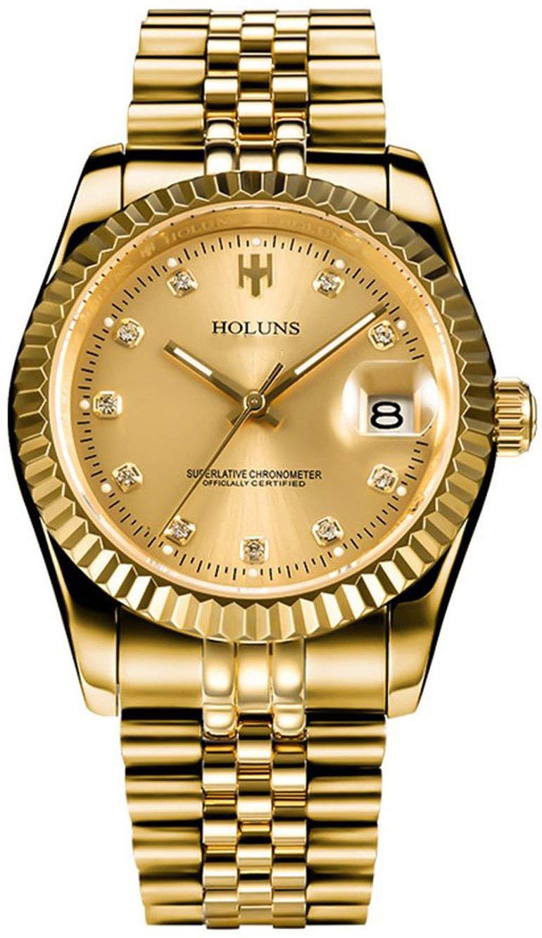 Gosasa Men's Gold Stainless Steel Automatic Mechanical Self-Winding Watch - Luxury Dress Wristwatch for Business, Formal Events & Gifts